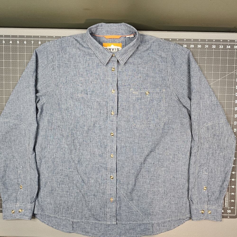 Orvis Technical Chambray Shirt Womens XL Blue Lightweight Soft Workwear Stretch